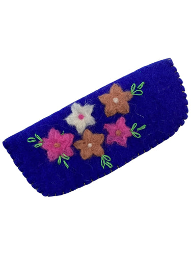 Felt Embroidered Eyeglass Holder - Small - Blue