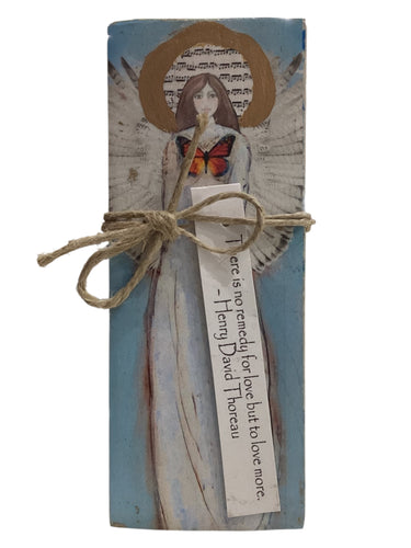 Small Wood Block Angel - There is no remedy for love but to love more. – Henry David Thoreau