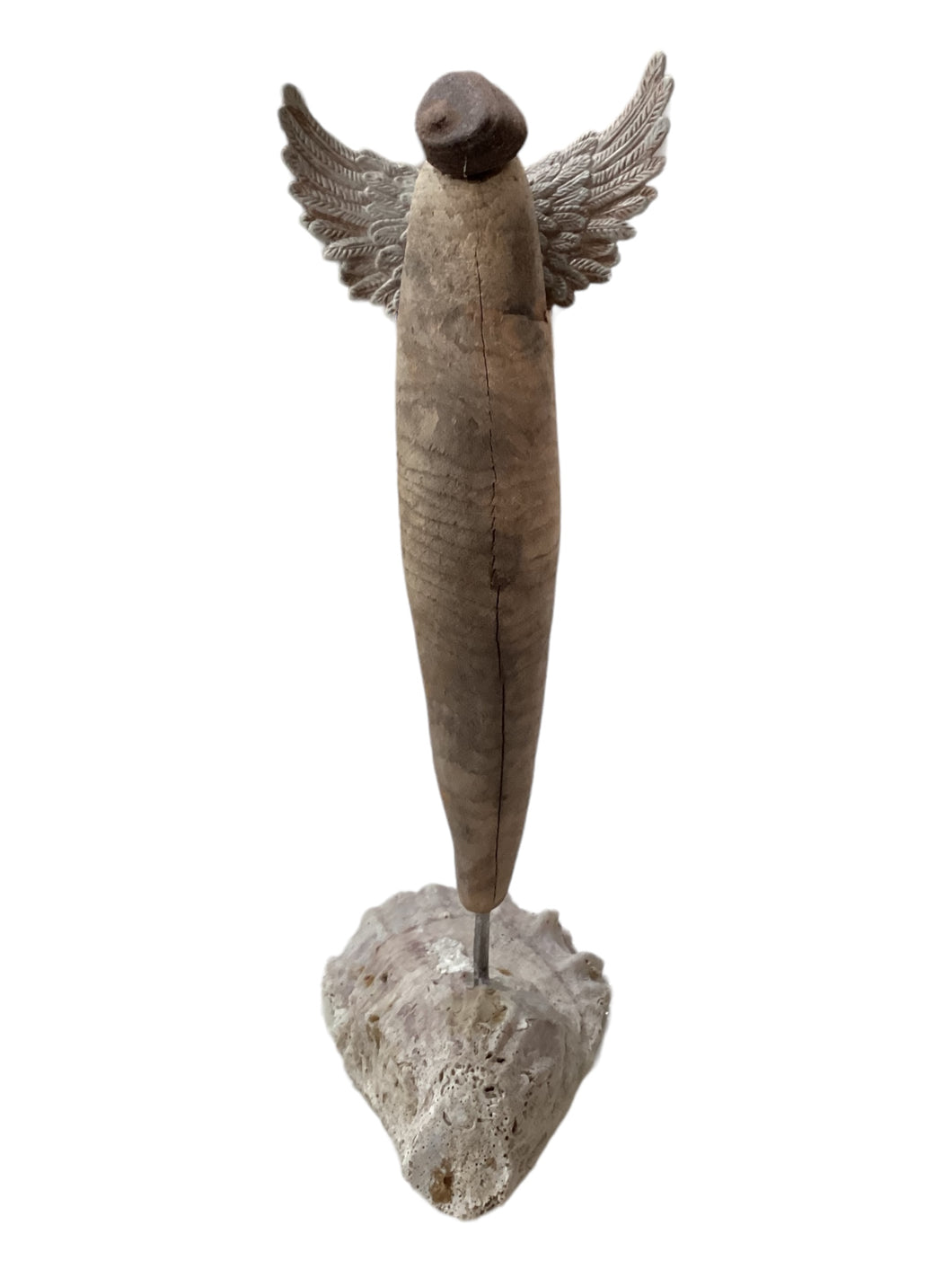 Driftwood Angel Sculpture on Oyster Shell Stand