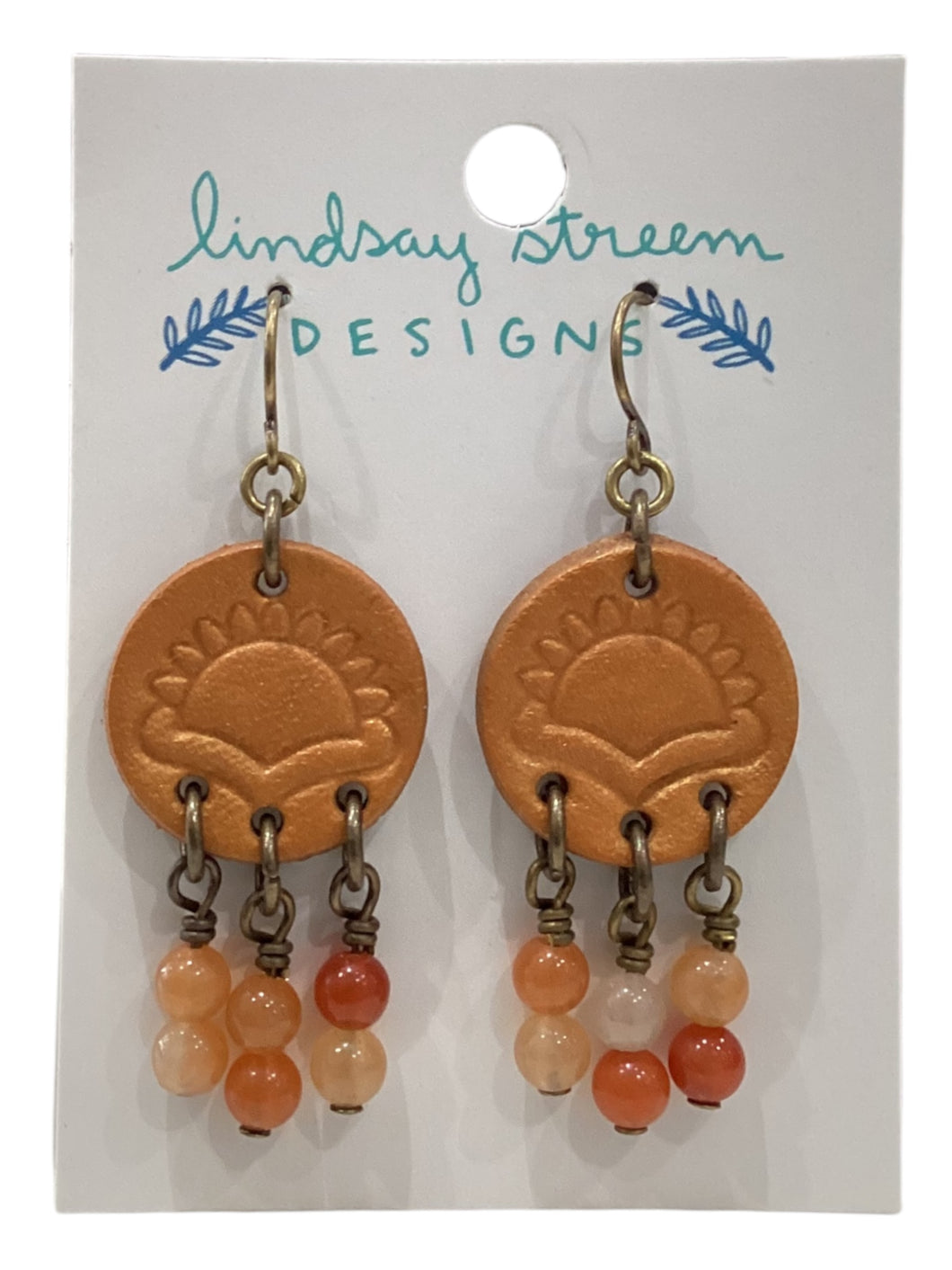 Gold Leather Coin Earrings with Red Adventurine