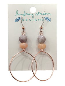 Large Rose Gold Hoops Earrings with Lilac Stone & Pink Aventurine