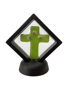 Framed Cross - Green with Red Flowers