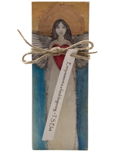 Small Wood Block Angel - Every moment is a fresh beginning. – T. S. Eliot