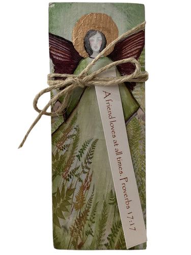 Small Wood Block Angel - A friend loves at all times. – Proverbs 17:17