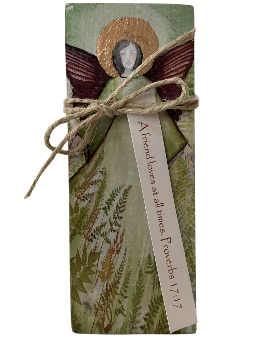 Small Wood Block Angel - A friend loves at all times. – Proverbs 17:17