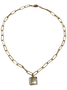 Paperclip Necklace with Crystal - Gold/Champagne