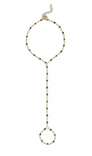 18K Gold PVD Stainless Steel Black Beaded Hand Chain - Gold