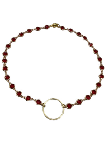 Crystal Necklace with Circle - Gold/Red