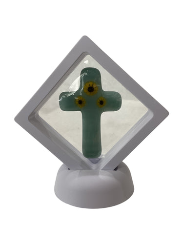 Framed Cross - Green with Sunflowers