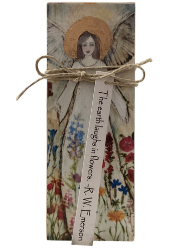 Small Wood Block Angel - The earth laughs in flowers. – R. W. Emerson