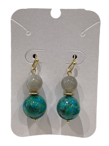 Gemstone Dangle Earrings - Chryscolla/Labradorite/Brass