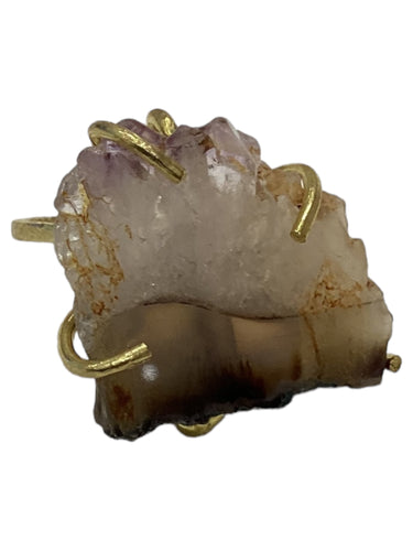 Gemstone/Brass Adjustable Ring - Amethyst Druzy