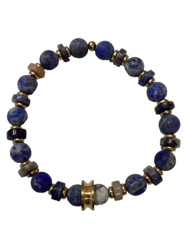 Large Stone Stretch Bracelet - Lapis/Sodalite/Brass