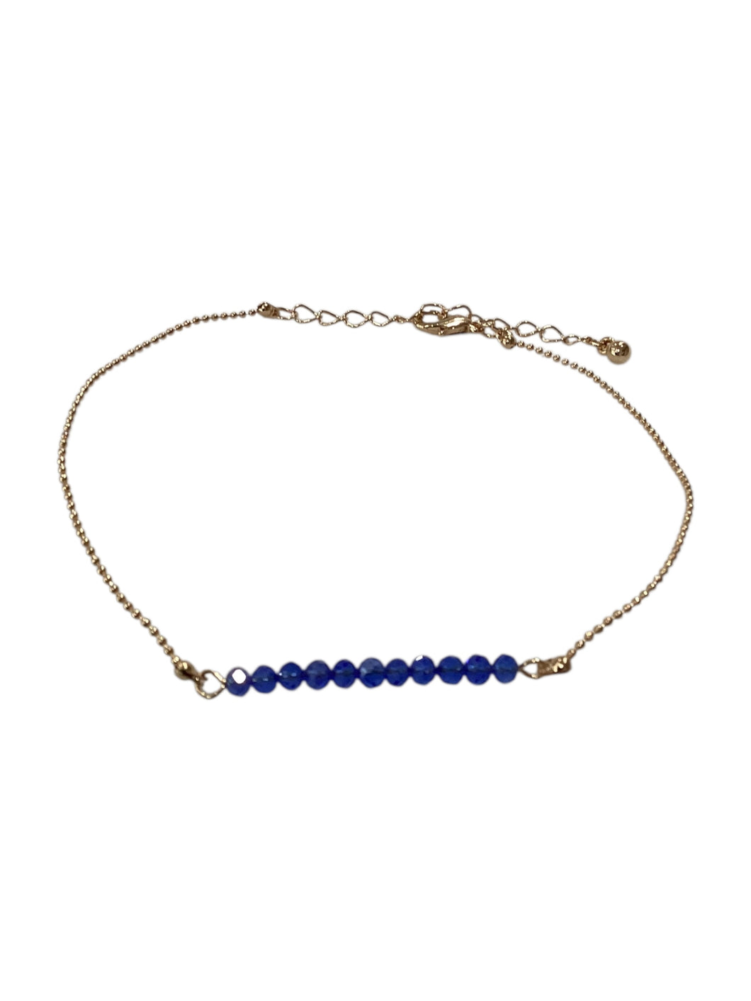 Bright Facet Beaded Bar & Gold Chain Anklet - Blue