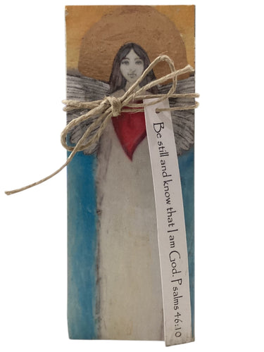 Small Wood Block Angel - Be still and know that I am God. Psalm 46:10