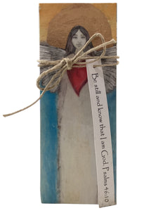 Small Wood Block Angel - Be still and know that I am God. Psalm 46:10