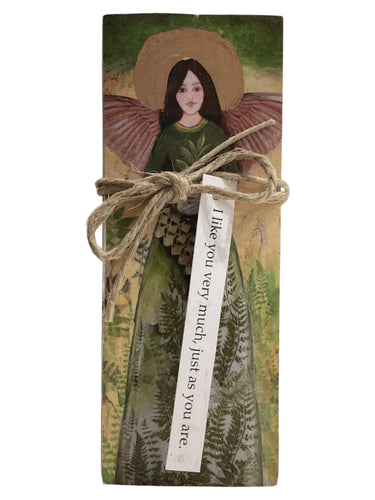 Small Wood Block Angel - I like you very much, just as you are.