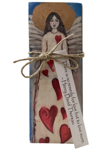 Small Wood Block Angel - There is no remedy for love but to love more. – Henry David Thoreau