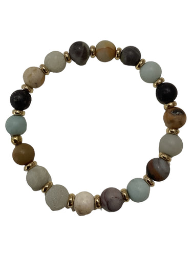 Large Stone Stretch Bracelet - Amazonite/Brass