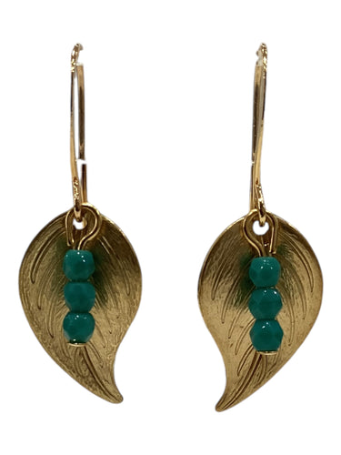 Small Leaf Earrings with Colorful Beads - Turquoise