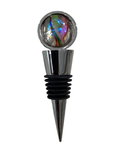 Wine Bottle Topper - Green/Pink Swirl on Silver & Blue