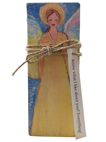 Small Wood Block Angel - Know what I like about you? Everything!