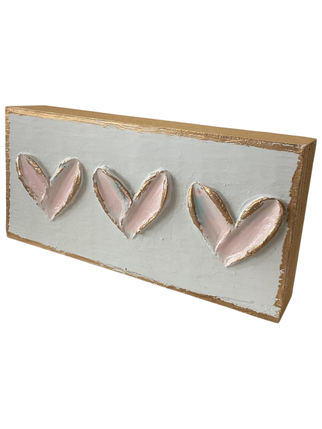 Heart Trio Textured Wood Block - Multi-colored Heart/White