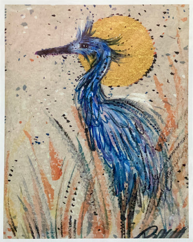 Gold Moon Blue Heron  - Print - 8