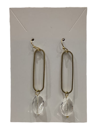 Gemstone Dangle Earrings - Quartz/Brass