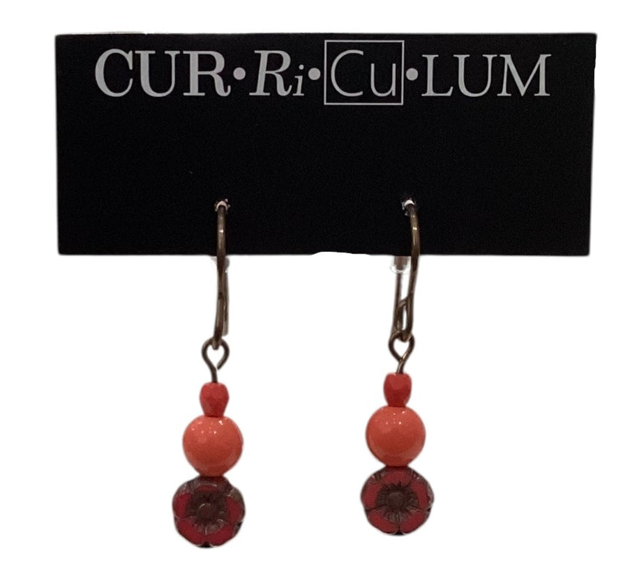 Coral Flower Czech Glass Bead Earrings