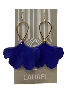 Simple Acrylic Earrings - Leaf - Navy