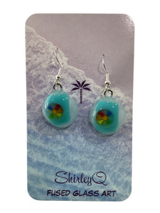 Small Dangle Earrings - Clear Blue with Rainbow Center