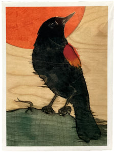 Red Winged Black Bird Copper Moon - Print - 5" x 7"