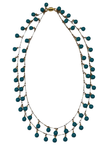 Double Stranded Drop Enamel Necklace - Gold/Turquoise