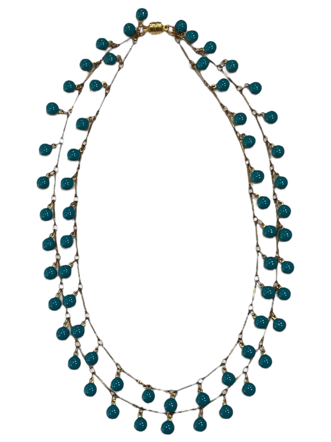 Double Stranded Drop Enamel Necklace - Gold/Turquoise