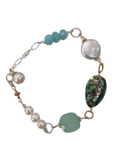 Abalone, Chalcedony + Pearl Bracelet