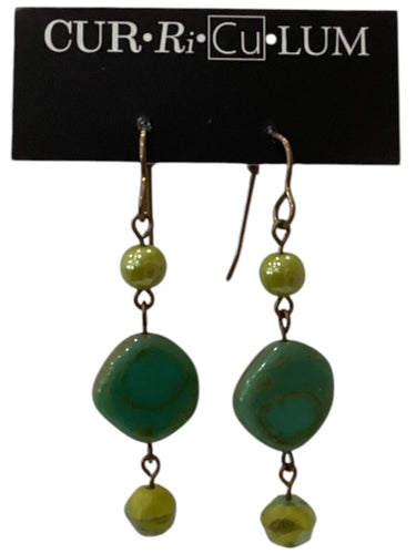 Aqua Coin and Mixed Green Czech Glass Earrings