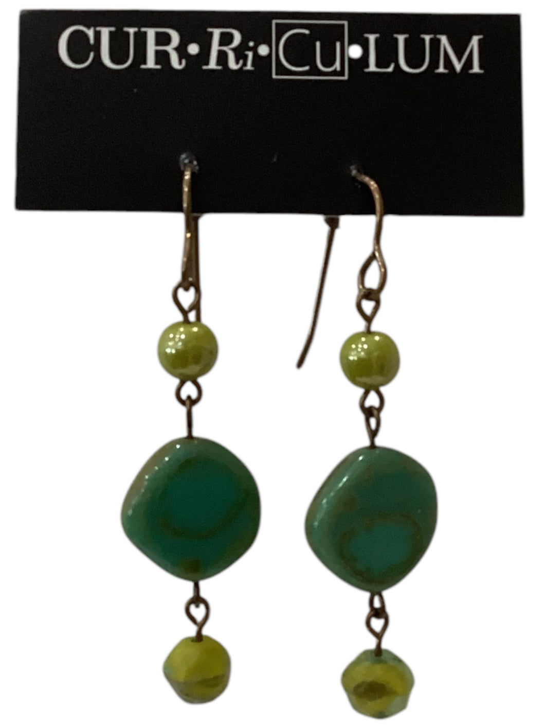 Aqua Coin and Mixed Green Czech Glass Earrings