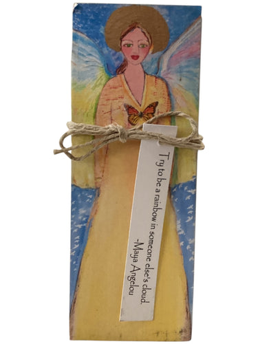 Small Wood Block Angel - Try to be a rainbow in someone else’s cloud. – Maya Angelou