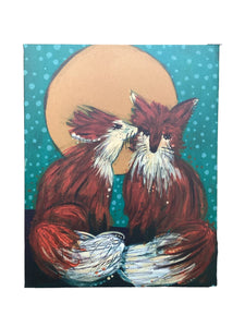 Kissy Face Foxes - Print on Canvas - 16" x 20"