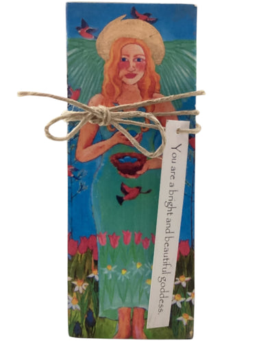 Small Wood Block Angel - You are a bright and beautiful goddess.