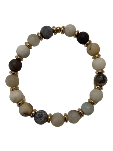 Large Stone Stretch Bracelet - Amazonite/Brass