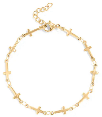 18K Gold Pvd Stainless Steel Cross Chain Bracelet - Gold