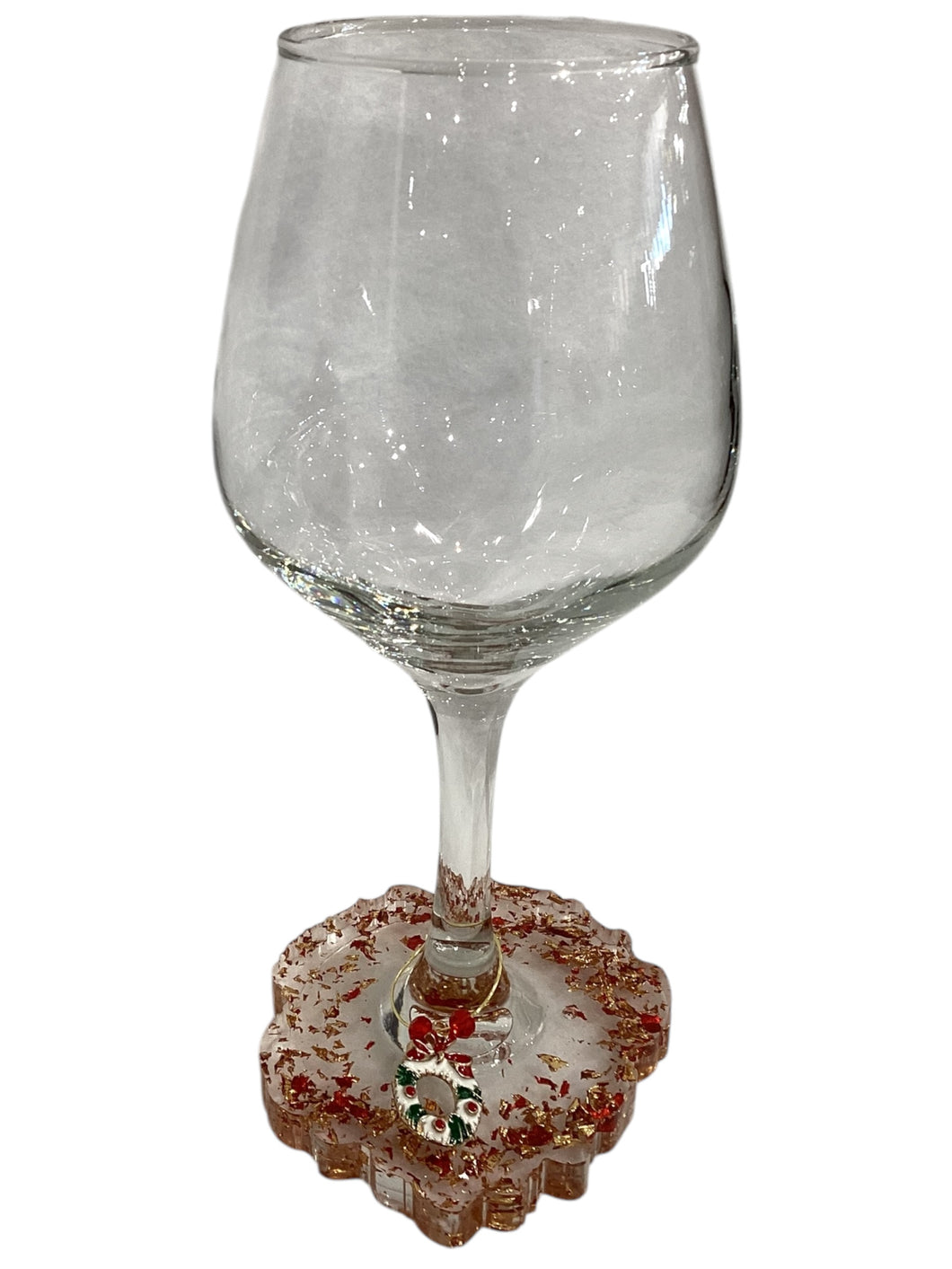 Red/Gold Wine Glass with Wreath Charm