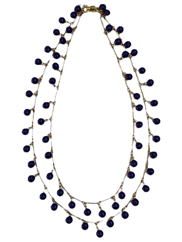 Double Stranded Drop Enamel Necklace - Gold/Navy