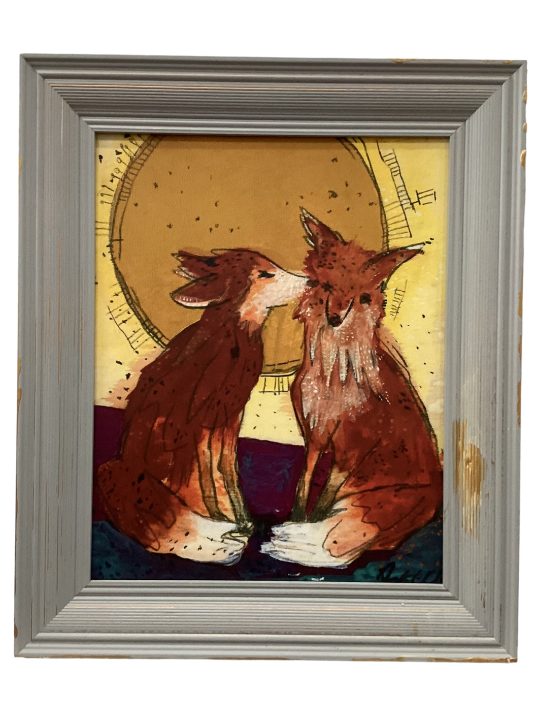 Kissy Face Foxes - Print on Canvas w/ Frame