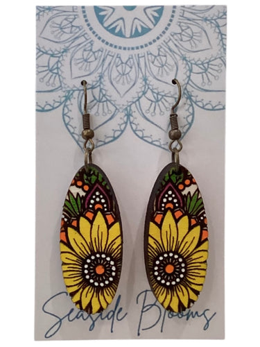 Mandala Sunflower Earrings  - Oval