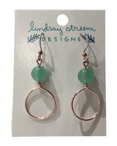 Small Rose Gold Hoops Earrings with Green Aventurine