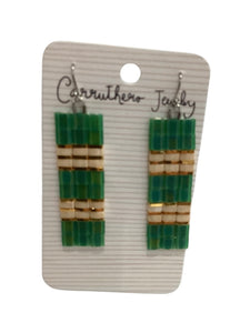 Green + Tan Tile Earrings