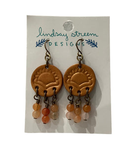 Leather Coin Earrings with Red Aventurine